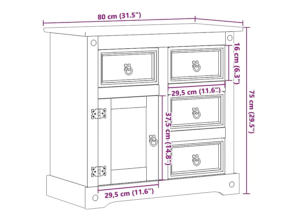 Buffet Corona 80x40x75 cm bois massif de pin