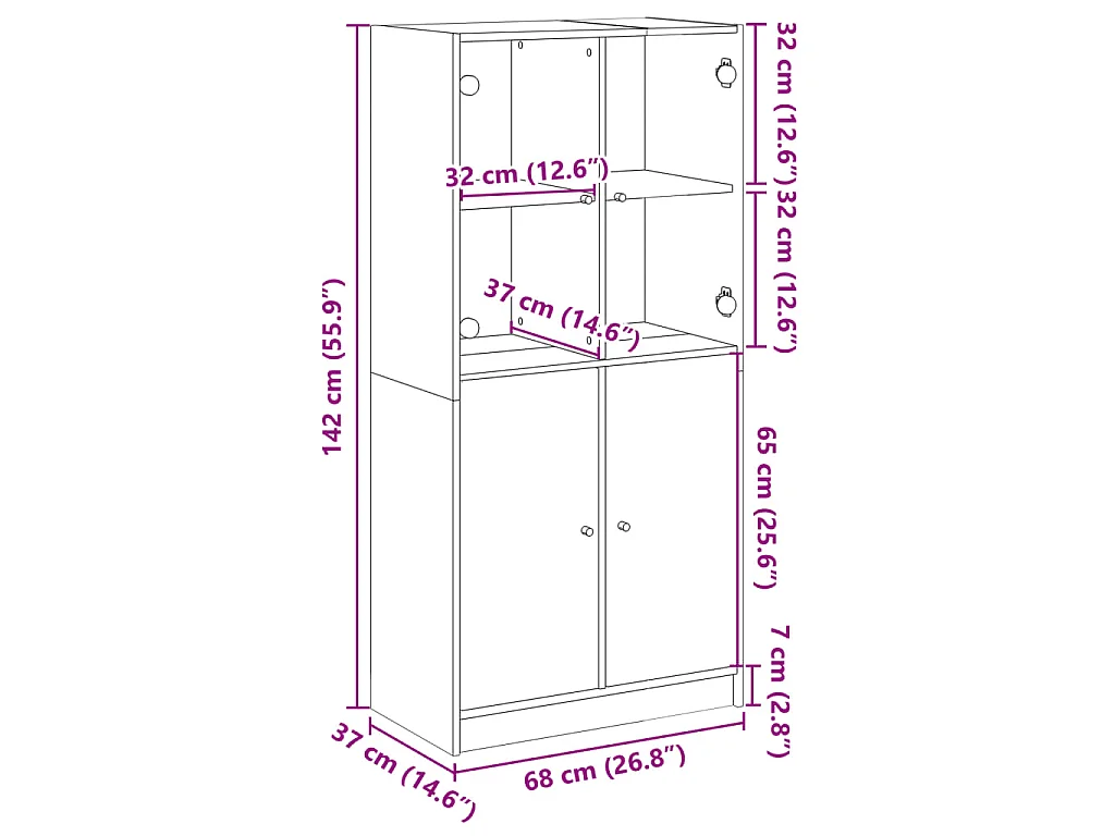 Buffet haut avec portes blanc 68x37x142 cm bois d'ingénierie