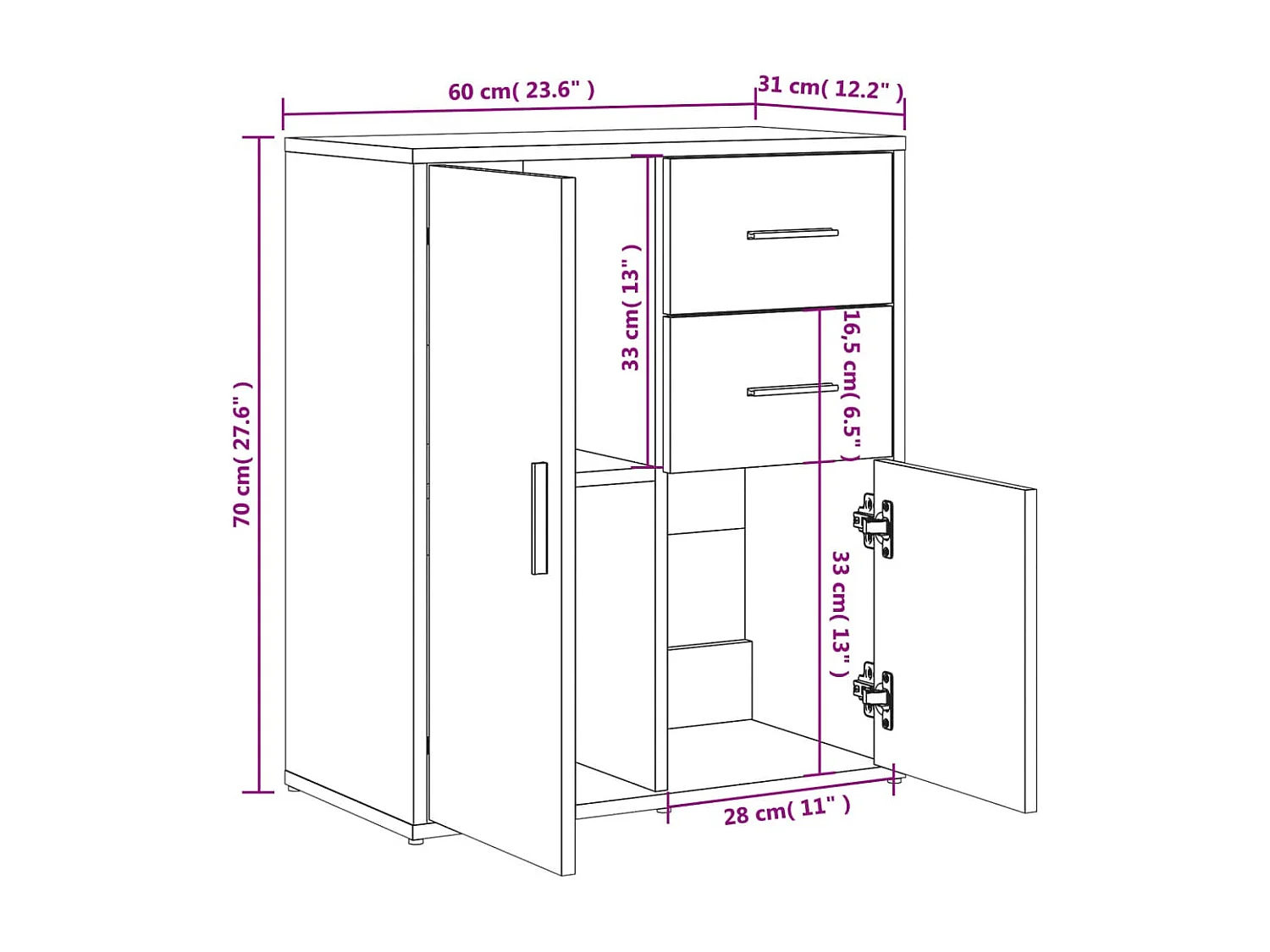 Aparador de madera de ingeniería 2 uds negro 60x31x70 cm