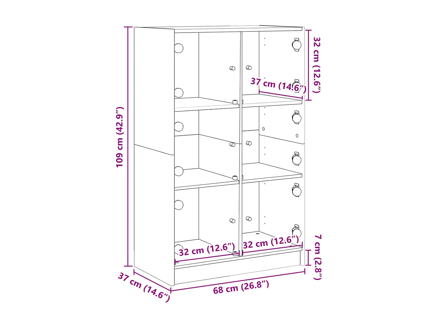 Buffet haut avec portes gris sonoma 68x37x109cm bois ingénierie
