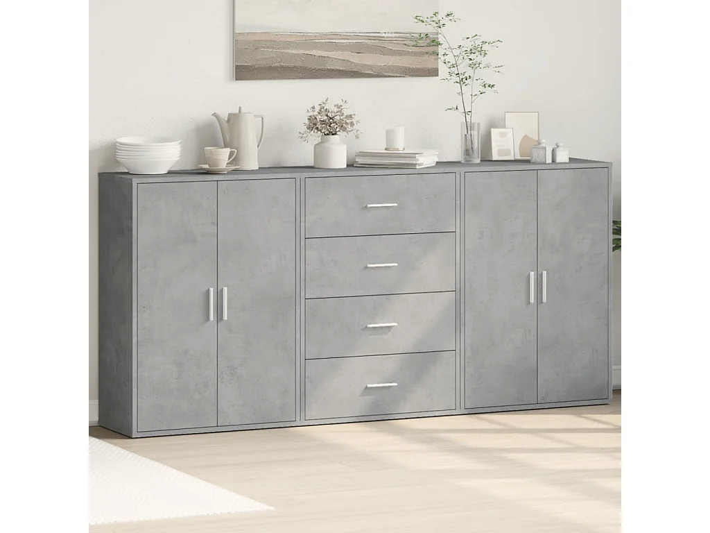 Dressoirs 3 st 60x31x84 cm bewerkt hout betongrijs