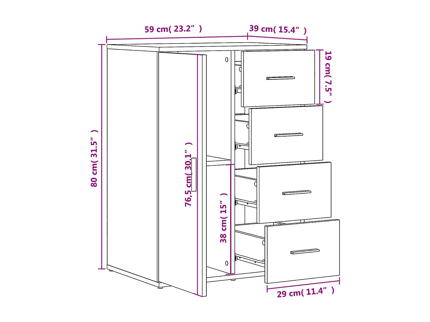 Buffet blanc 59x39x80 cm bois d'ingénierie