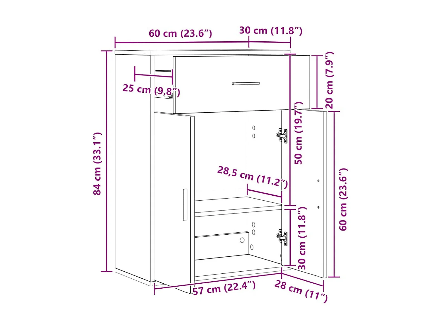 Buffet sonoma gris 60x30x84 cm bois d'ingénierie