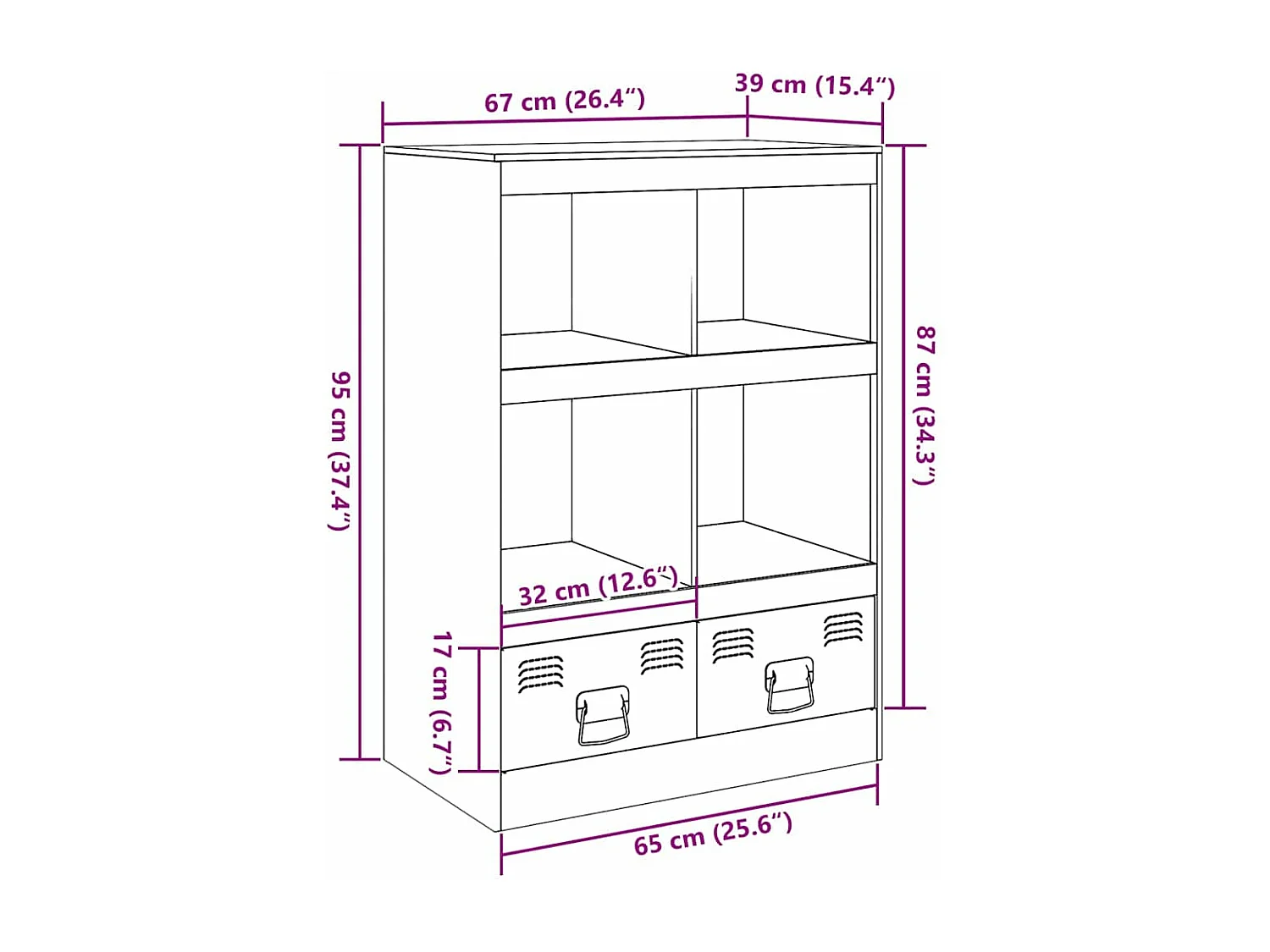 Buffet jaune moutarde 67x39x95 cm acier