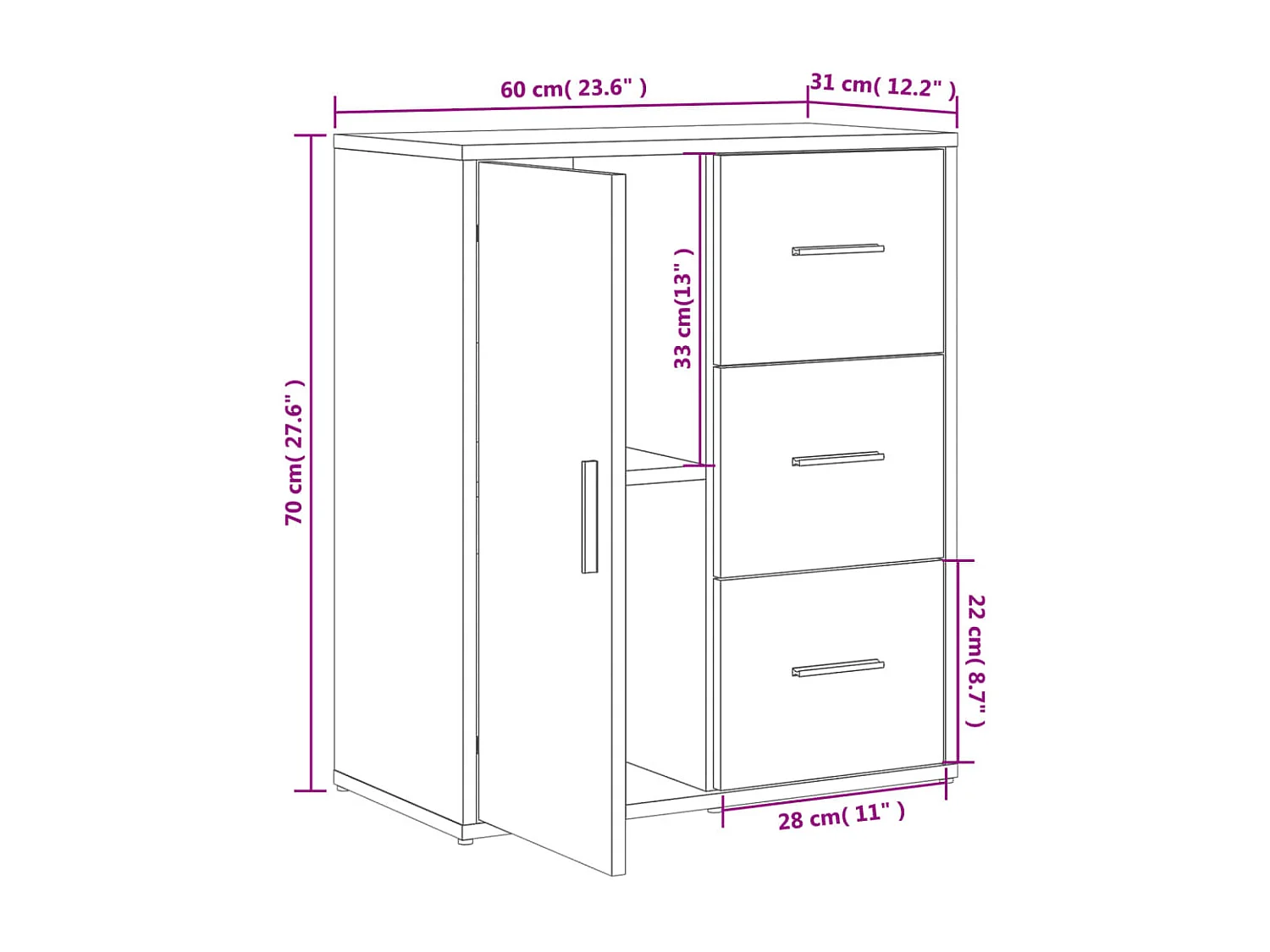 Sideboards 2 Stk. Grau Sonoma-Eiche 60x31x70 cm Holzwerkstoff