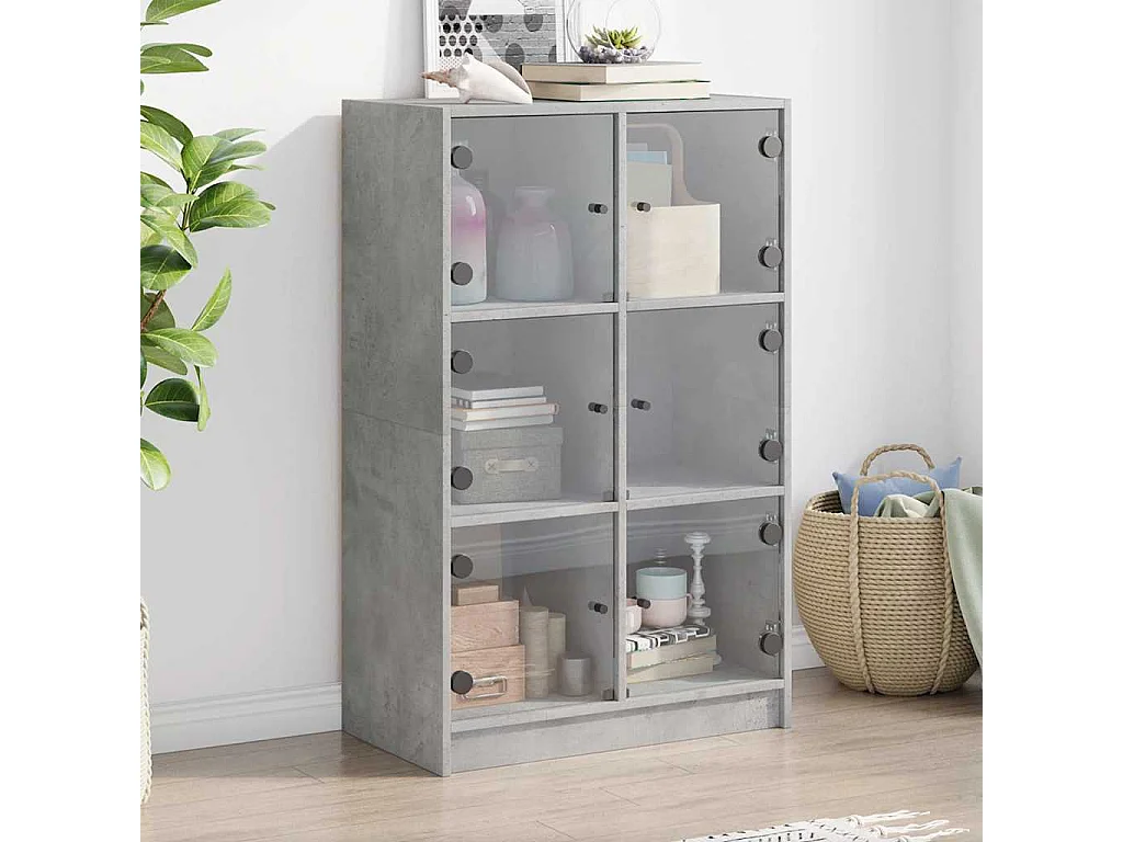 Highboard mit Türen Betongrau 68x37x109 cm Holzwerkstoff