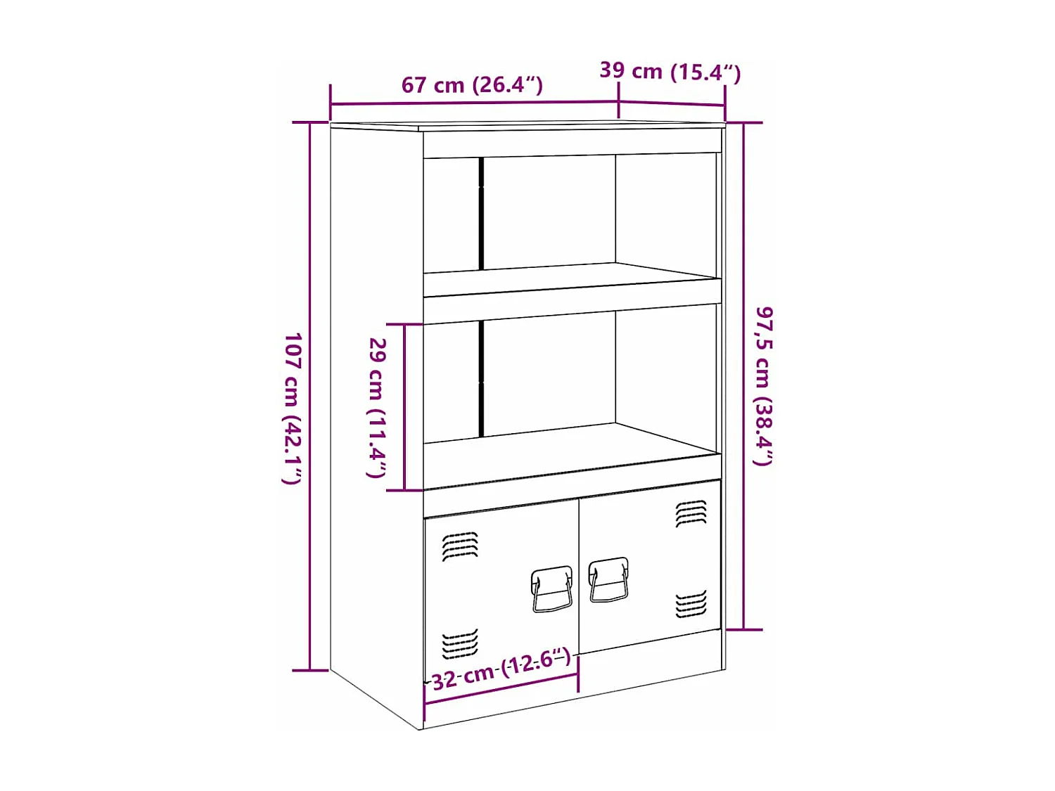 Buffet blanc 67x39x107 cm acier