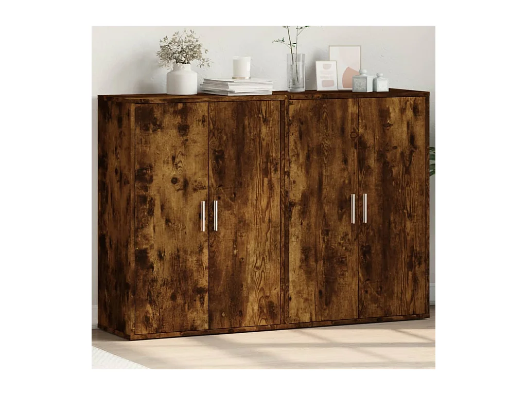 Credenze 2 pz Rovere Fumo 60x31x84 cm in Legno Multistrato