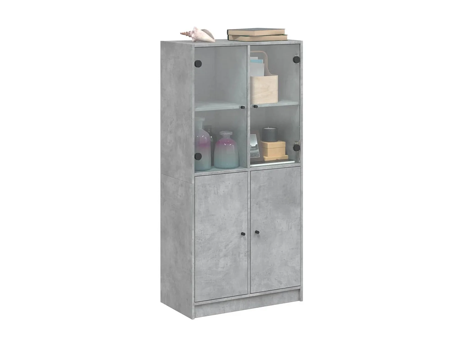 Credenza con Ante Grigio Cemento 68x37x142 cm Legno Multistrato