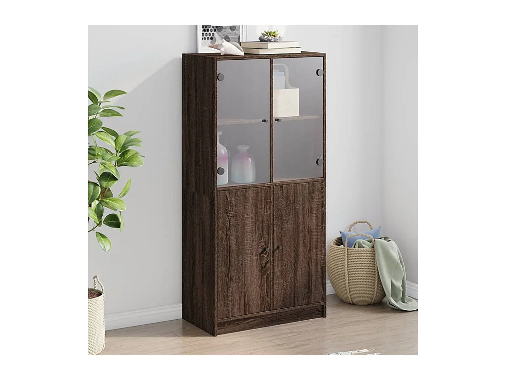 Buffet haut avec portes chêne marron bois d'ingénierie