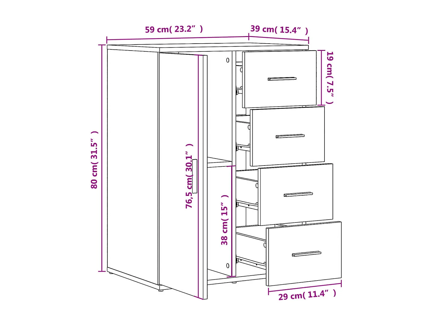 Buffets 2 pcs chêne fumé 59x39x80 cm bois d'ingénierie