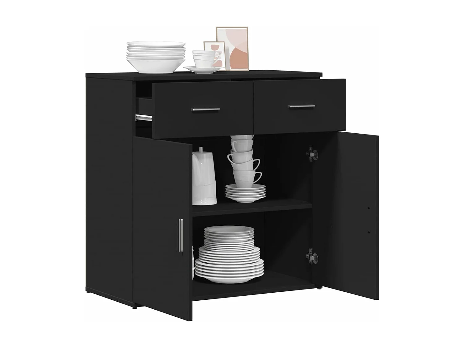 Credenza Nera 79x38x80 cm in Legno Multistrato