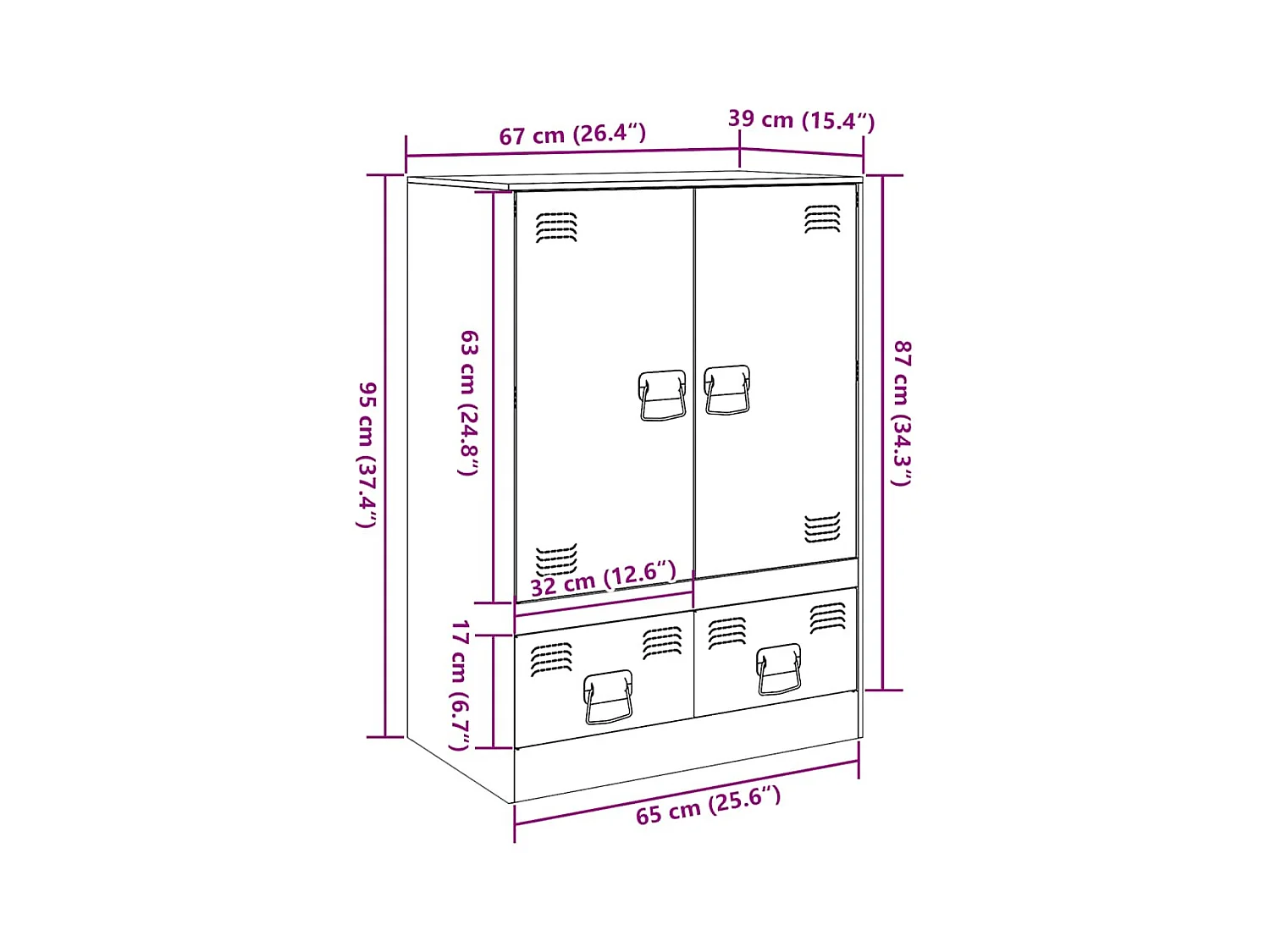 Highboard Olivgrün 67x39x95 cm Stahl