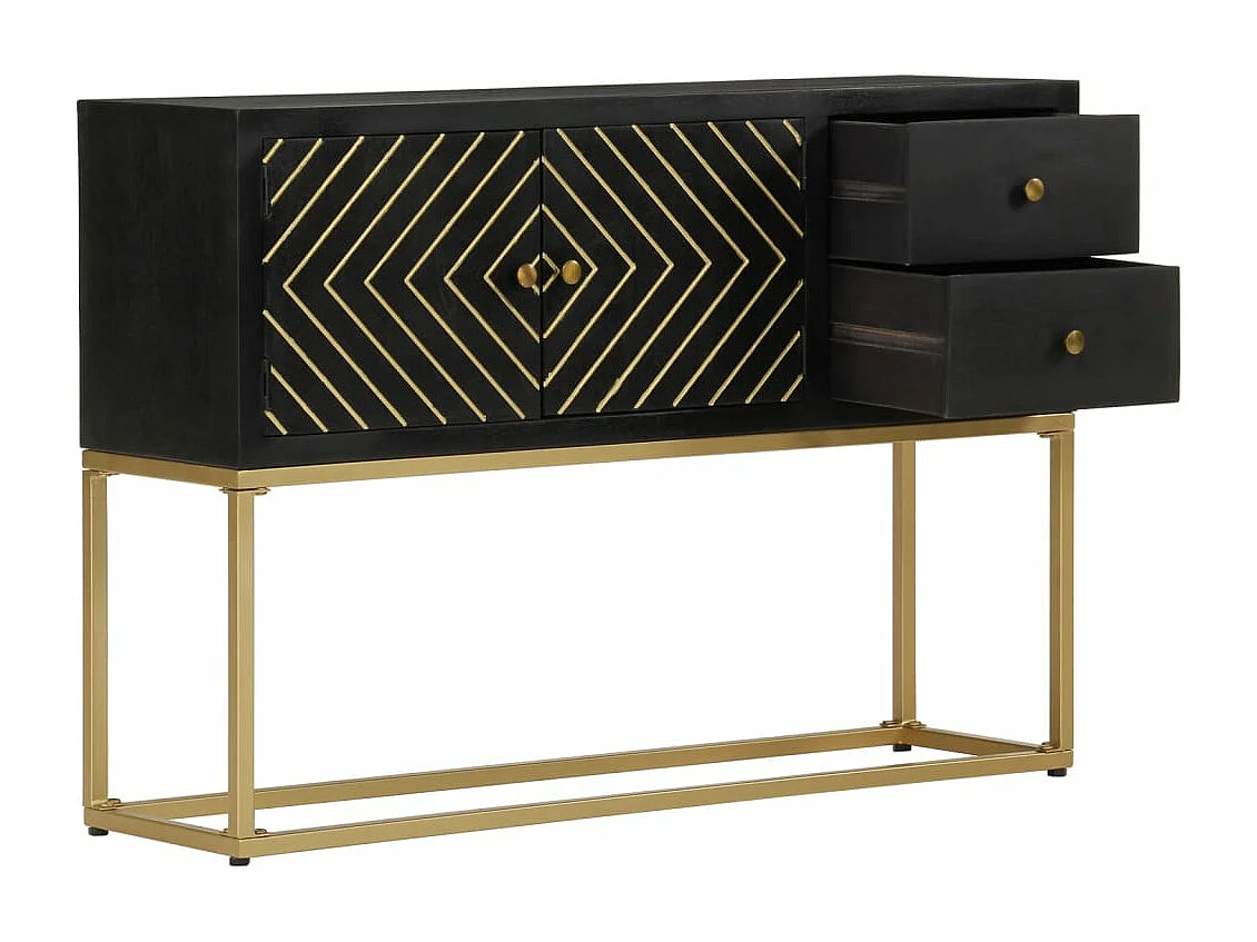 Buffet noir et doré 110x30x75 cm bois massif de manguier