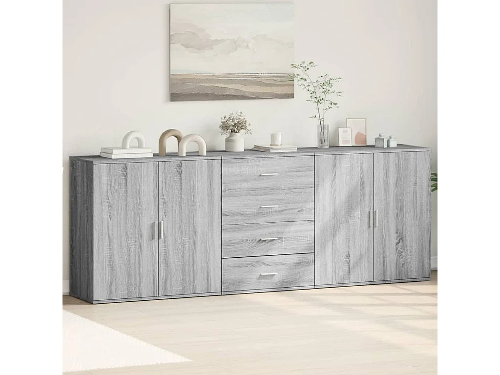 Dressoirs 3 st bewerkt hout grijs sonoma eikenkleurig
