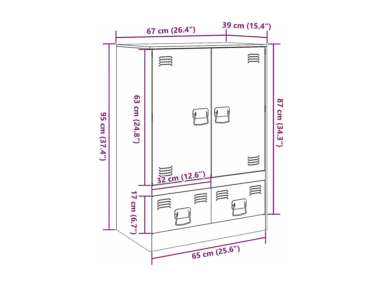 Buffet haut rose 67x39x95 cm acier