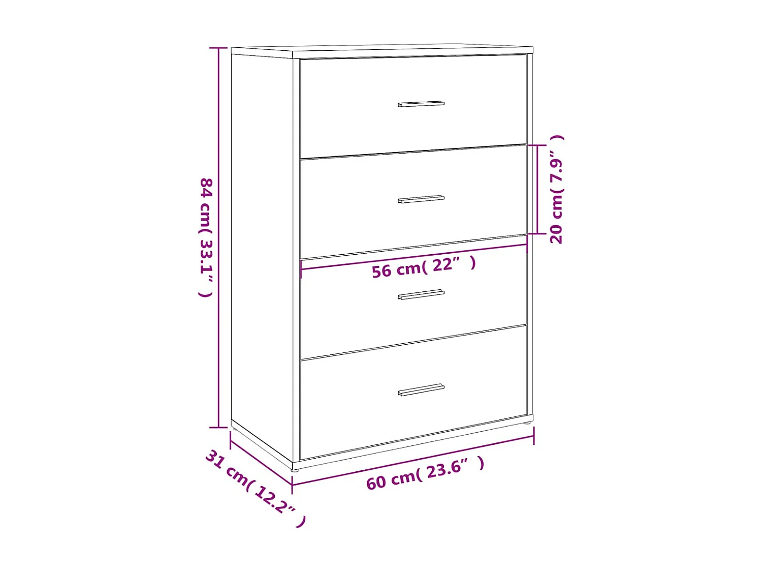 Credenza Grigio Cemento 60x31x84 cm in Legno Multistrato