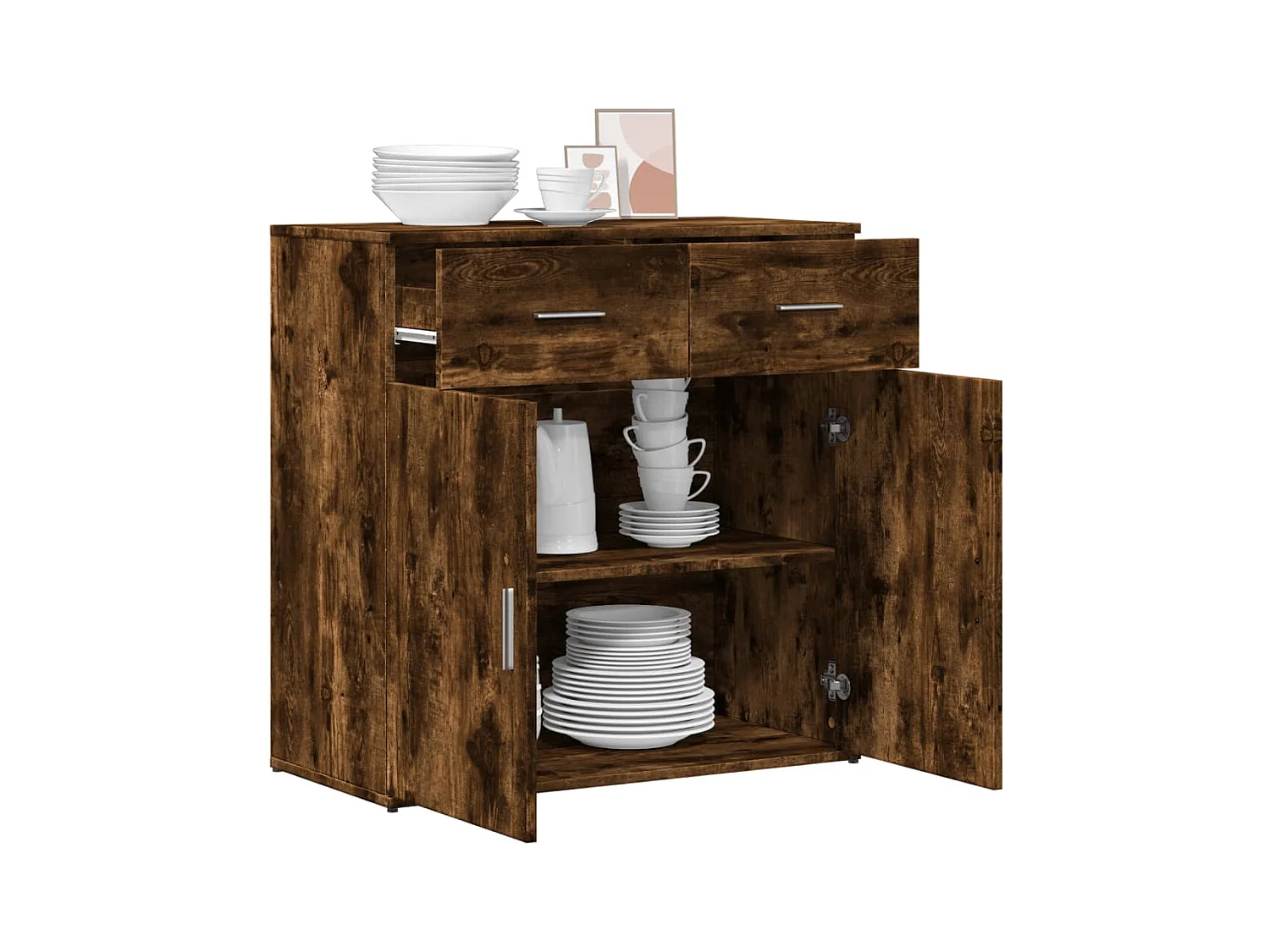 Dressoir 79x38x80 cm bewerkt hout gerookt eikenkleurig