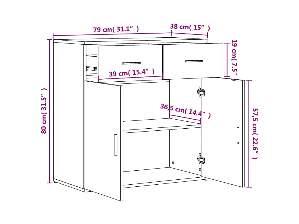 Buffet chêne fumé 79x38x80 cm bois d'ingénierie
