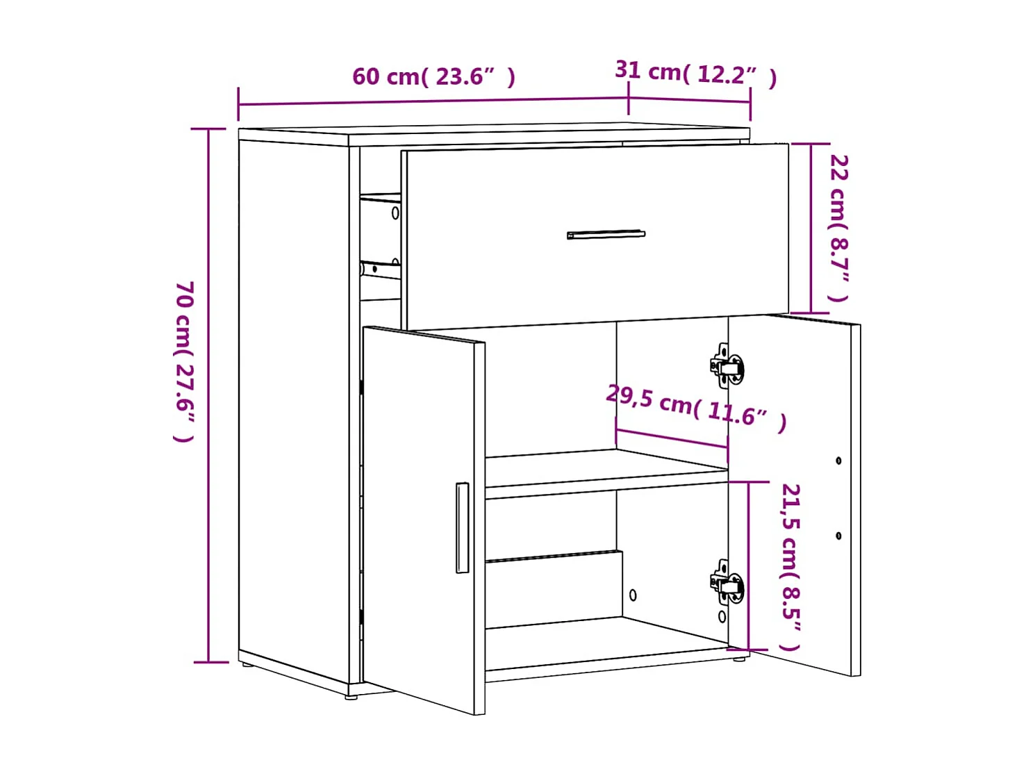 Dressoir 60x31x70 cm bewerkt hout sonoma eikenkleurig