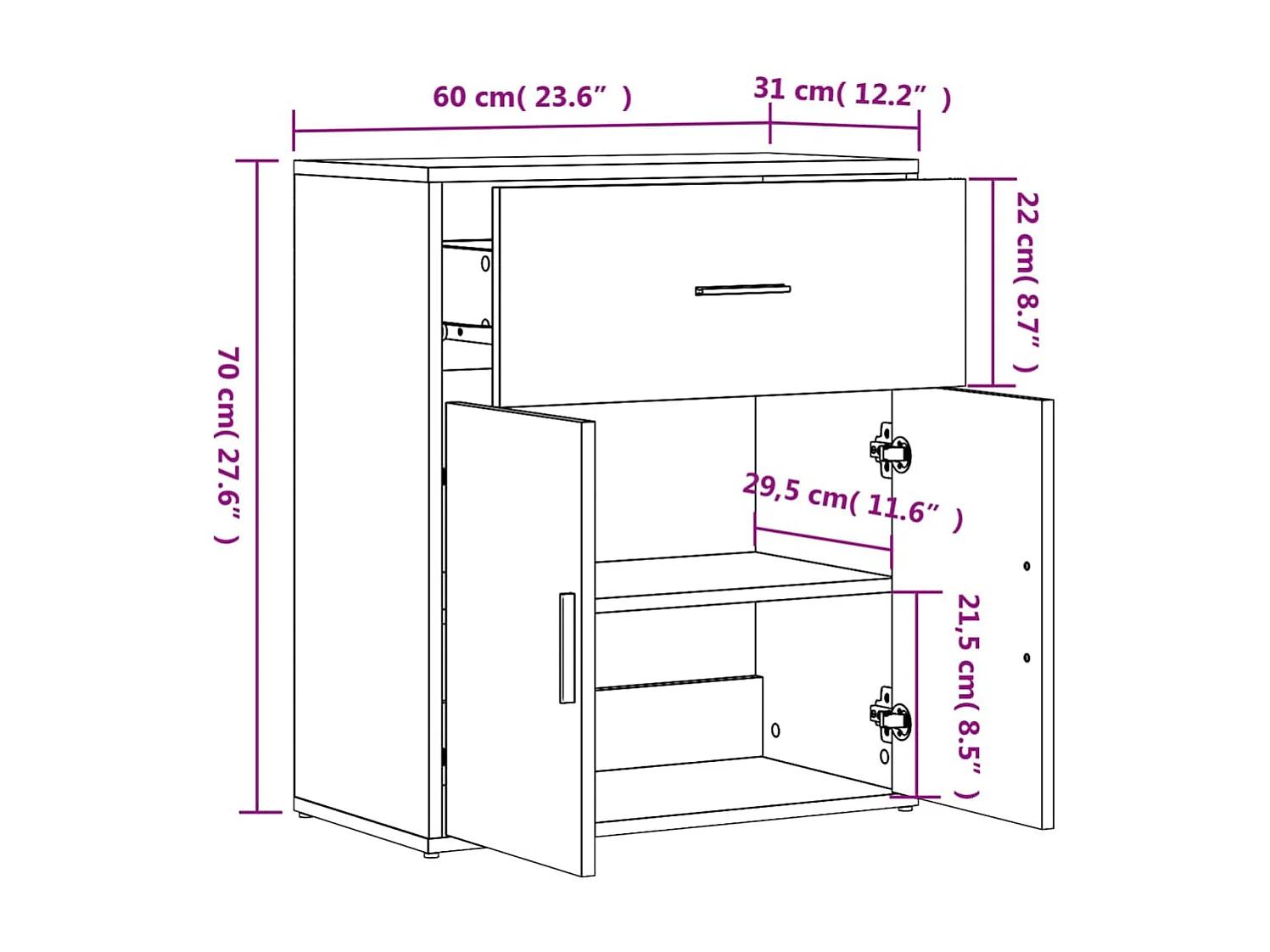 Dressoir 60x31x70 cm bewerkt hout wit