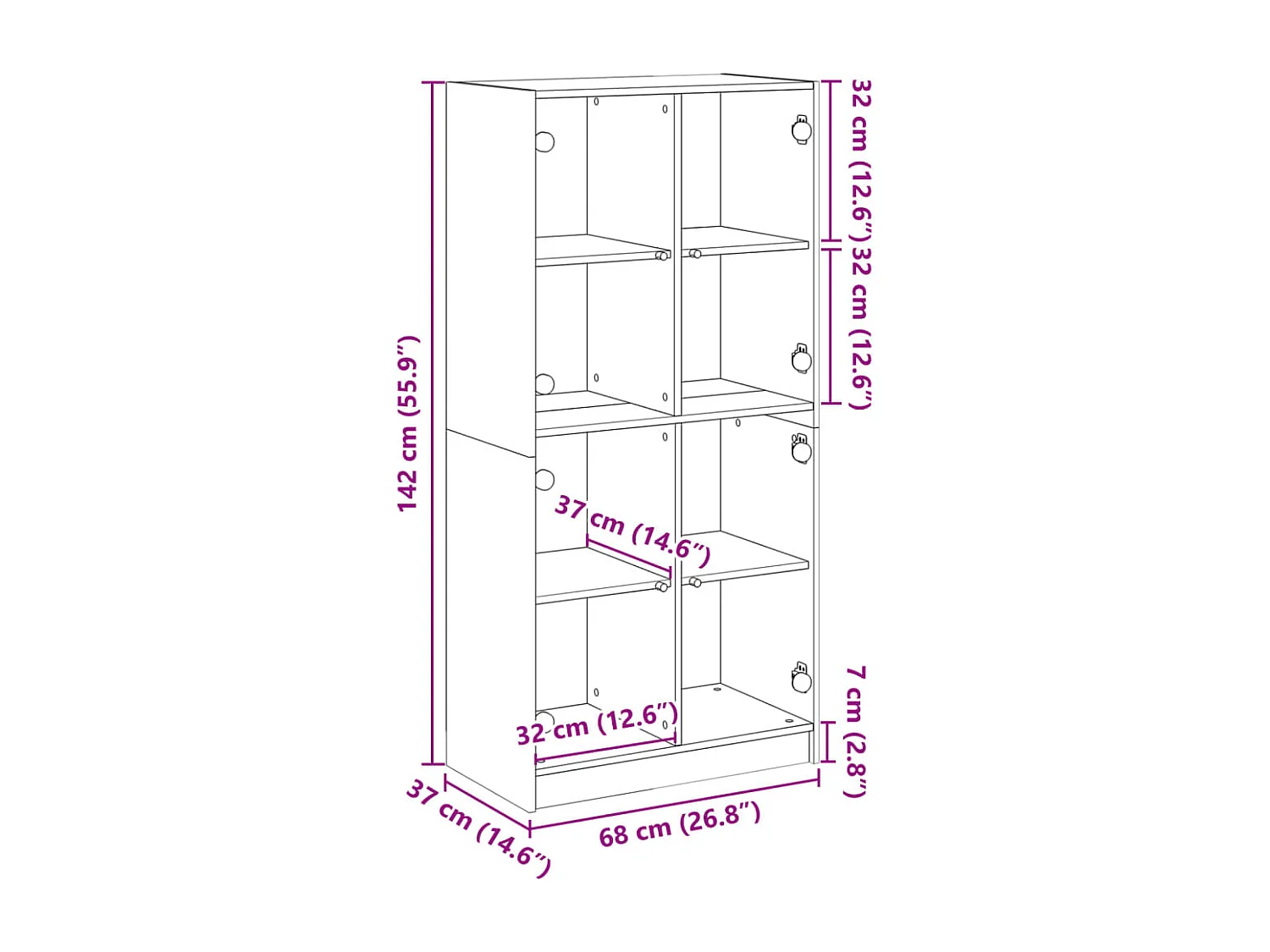 Hoge kast met deuren 68x37x142 cm bewerkt hout sonoma eiken