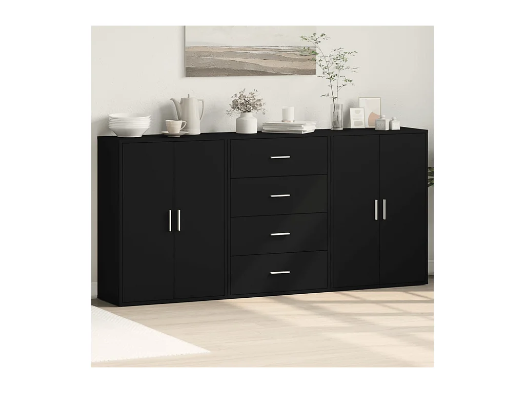 Dressoirs 3 st 60x31x84 cm bewerkt hout zwart