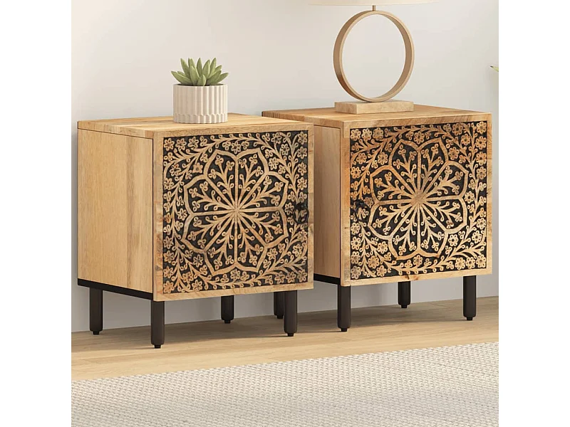 Tables de chevet 2 pcs 40x33x46 cm Bois de manguier solide