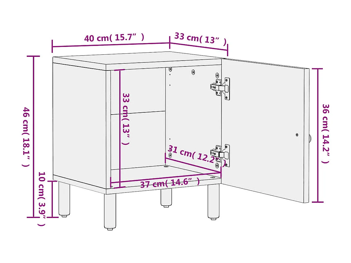 Tables de chevet 2 pcs 40x33x46 cm Bois de manguier solide