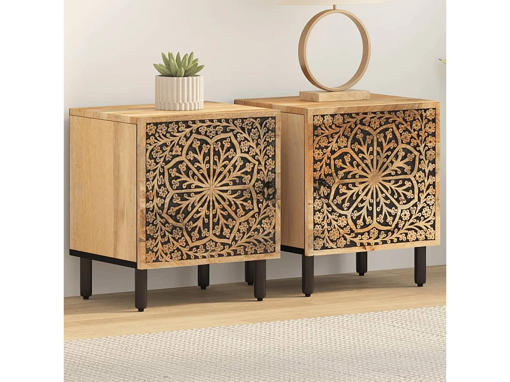 Tables de chevet 2 pcs 40x33x46 cm Bois de manguier solide