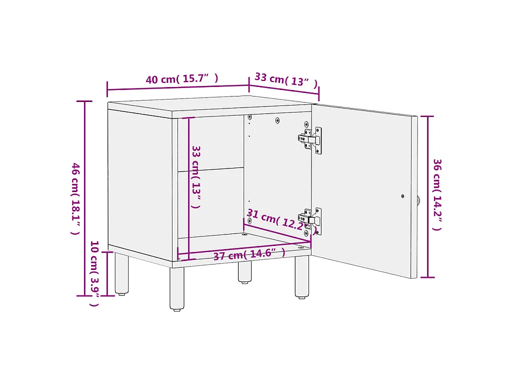 Nachtkastjes 2 st 40x33x46 cm massief mangohout