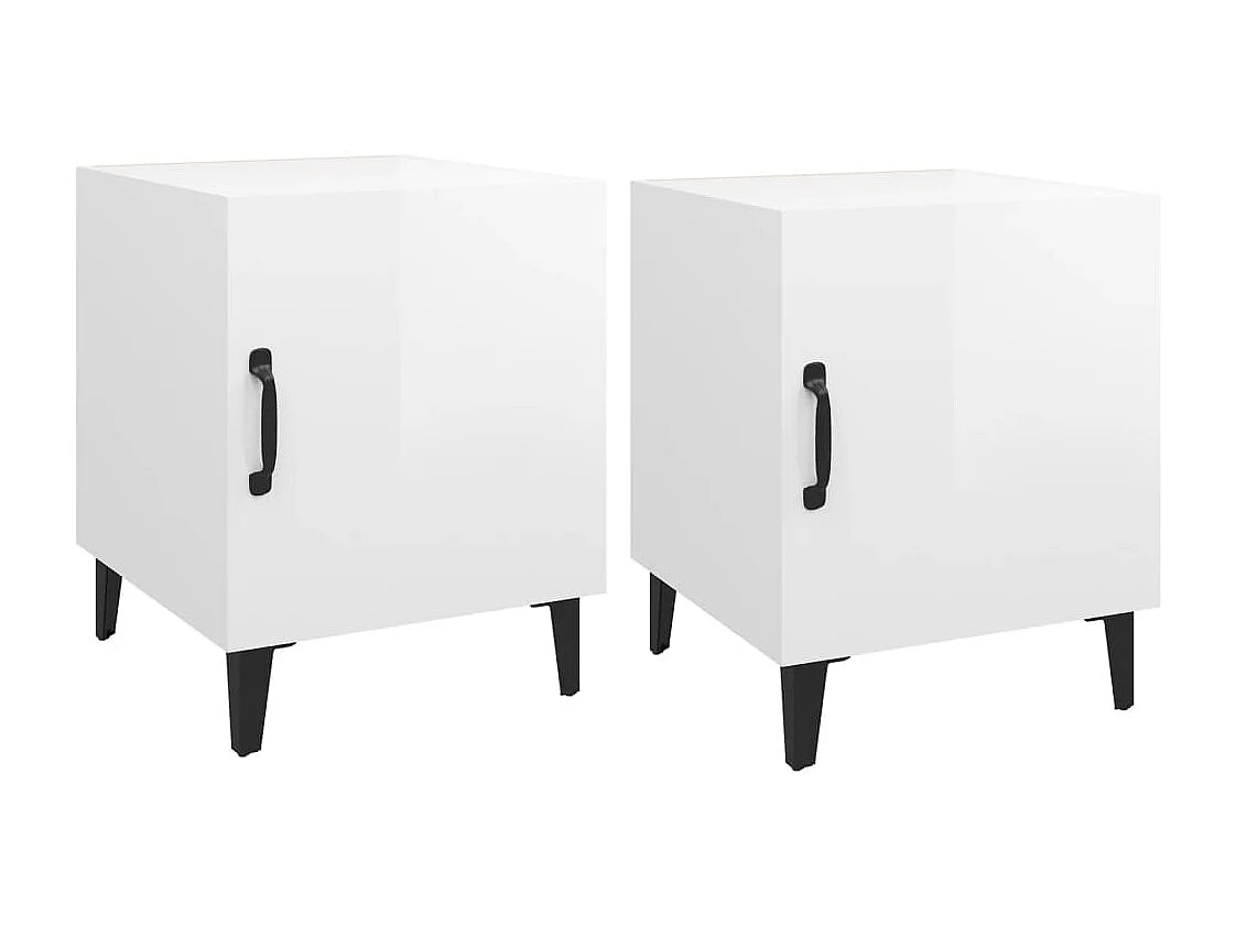 Mesas de cabeceira 2 pcs madeira processada branco brilhante