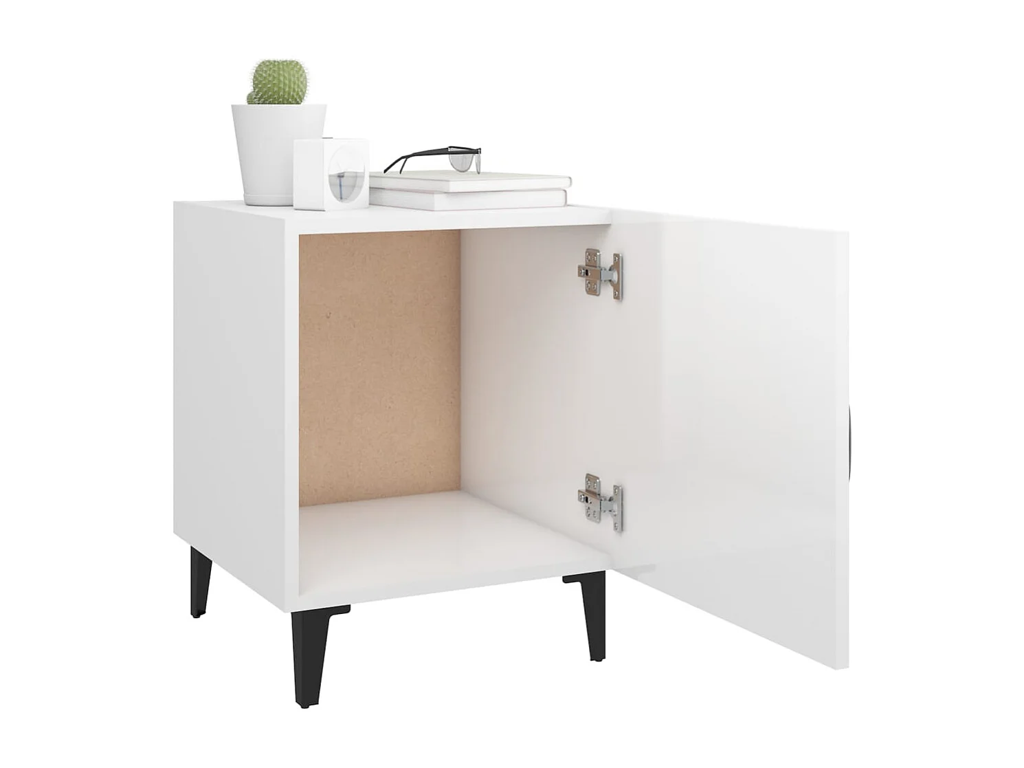 Mesas de cabeceira 2 pcs madeira processada branco brilhante