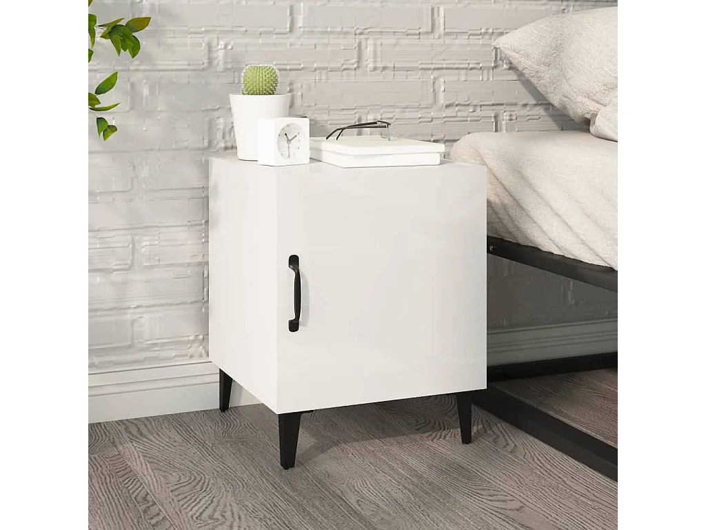 Mesas de cabeceira 2 pcs madeira processada branco brilhante