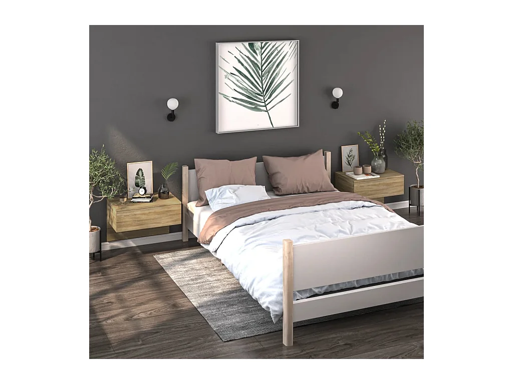 Tables de chevet murales 2 pcs Chêne sonoma