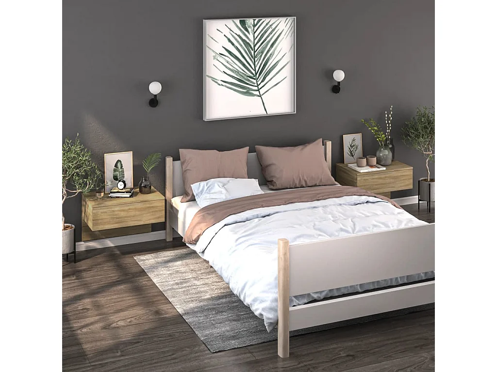 Tables de chevet murales 2 pcs Chêne sonoma