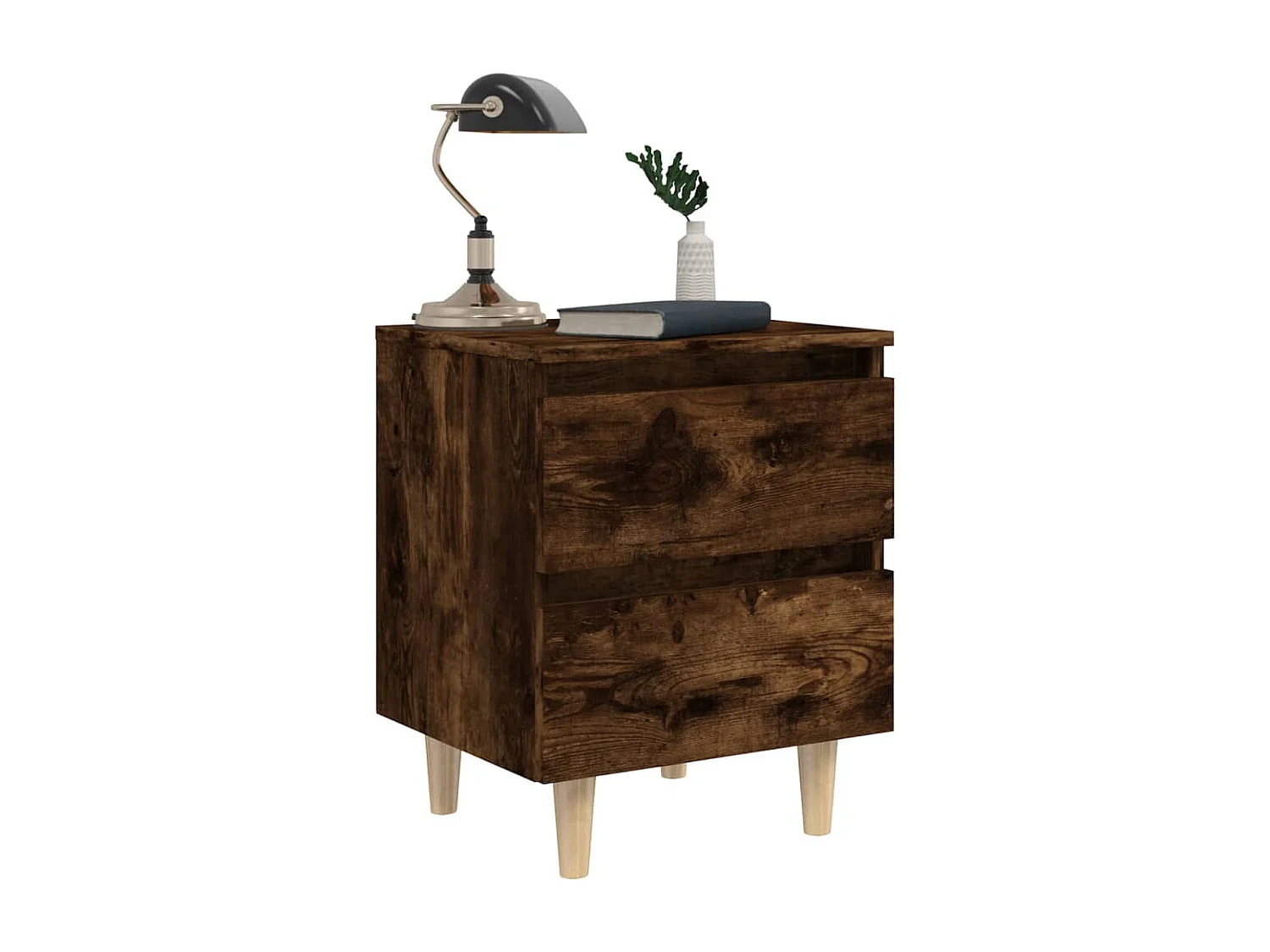Nachtkastje met houten poten 40x35x50 cm gerookt eikenkleurig