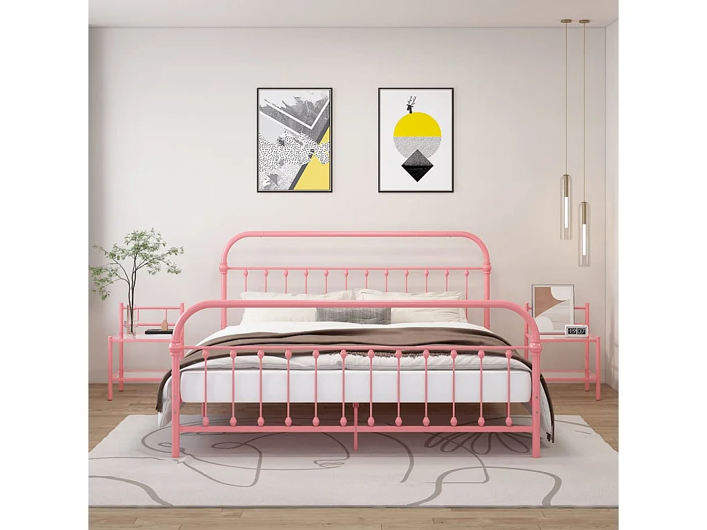 Comodini 2 pz Rosa e Trasparente in Metallo e Vetro