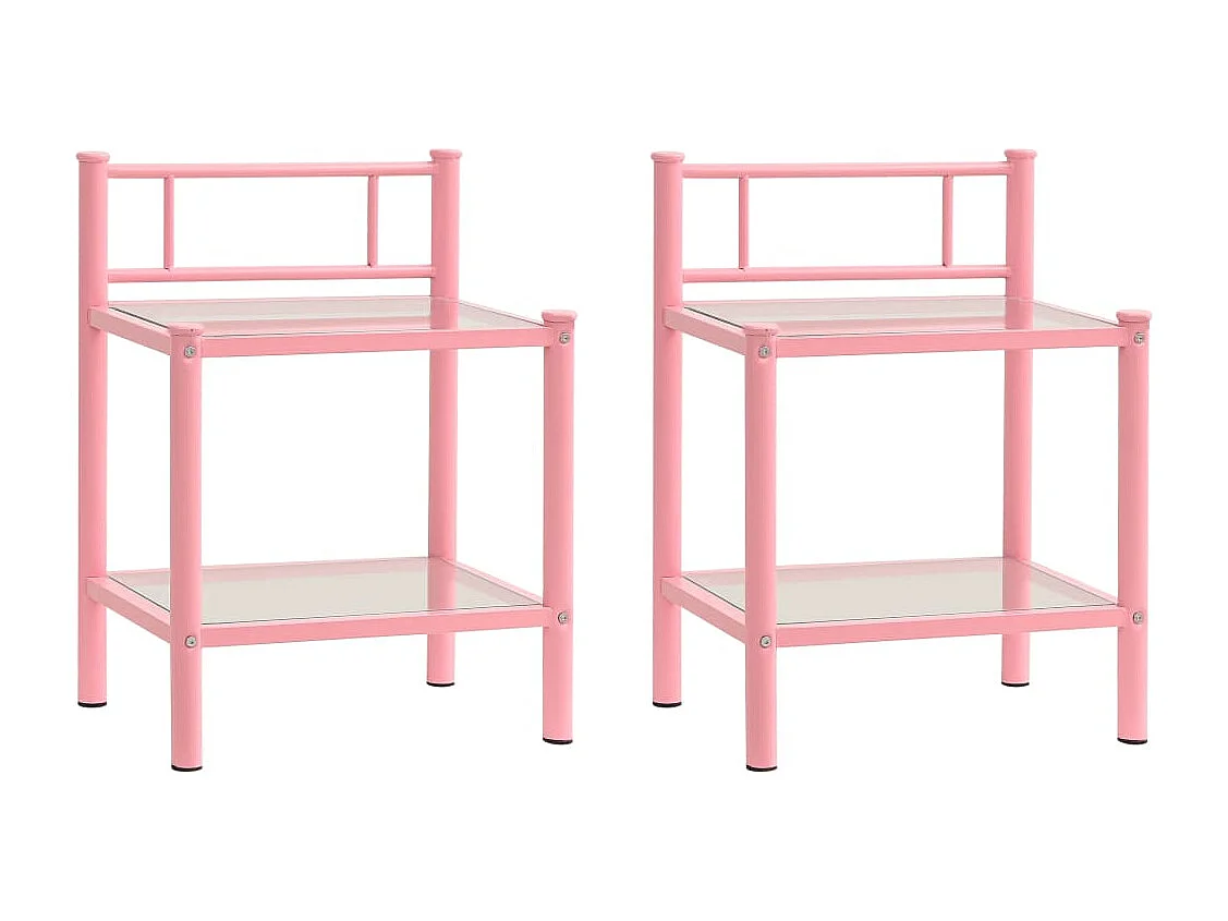 Comodini 2 pz Rosa e Trasparente in Metallo e Vetro