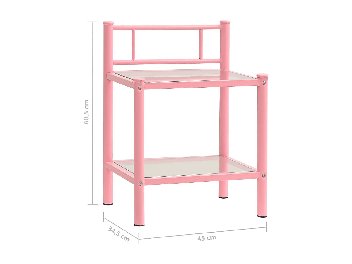 Comodini 2 pz Rosa e Trasparente in Metallo e Vetro