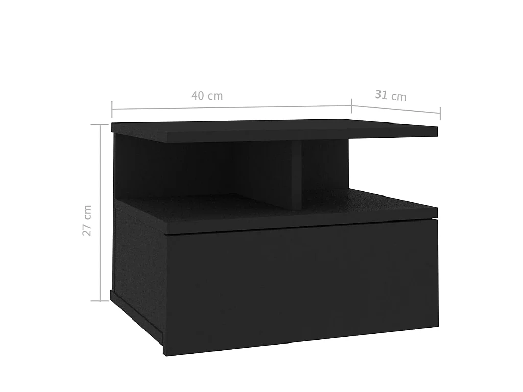 Table de chevet flottante Noir 40x31x27 cm Bois d'ingénierie