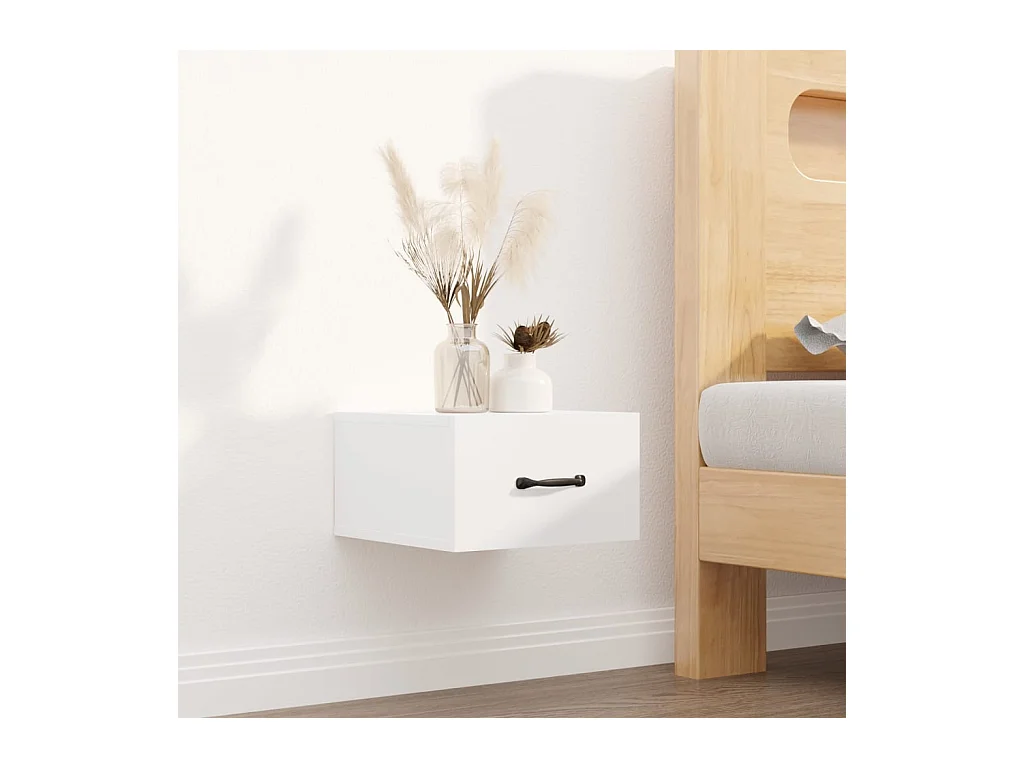 Table de chevet murale Blanc brillant 35x35x20 cm