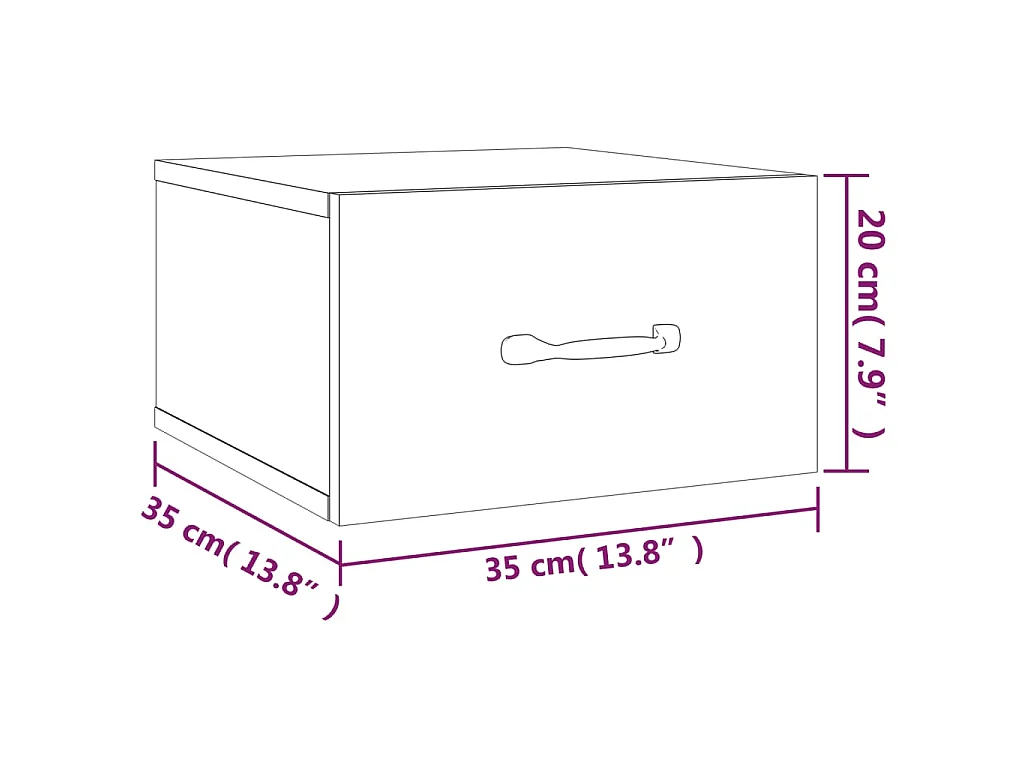 Table de chevet murale Blanc brillant 35x35x20 cm