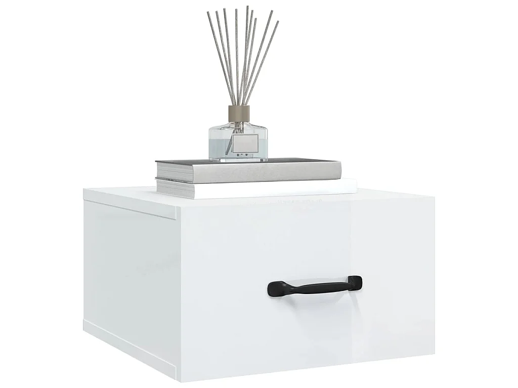 Table de chevet murale Blanc brillant 35x35x20 cm