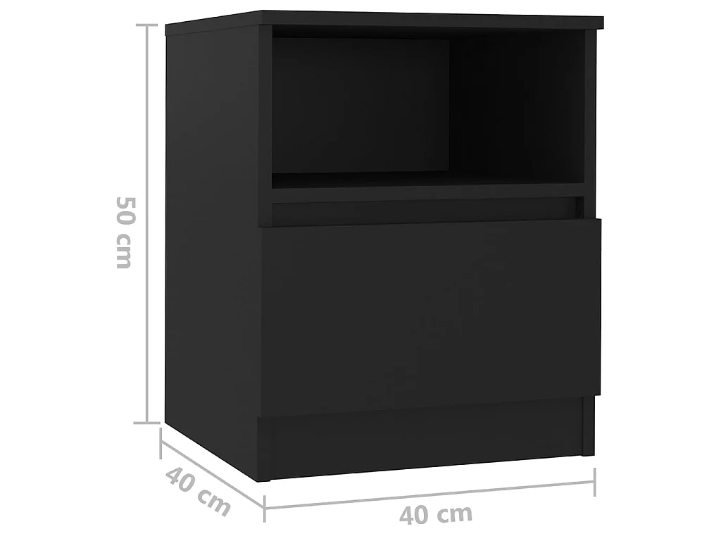 Tables de chevet 2 pcs Noir 40x40x50 cm Aggloméré