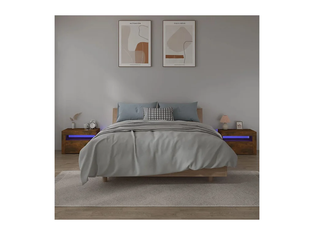 Nachtkastjes 2 st met LED-verlichting 60x35x40 cm gerookt eiken