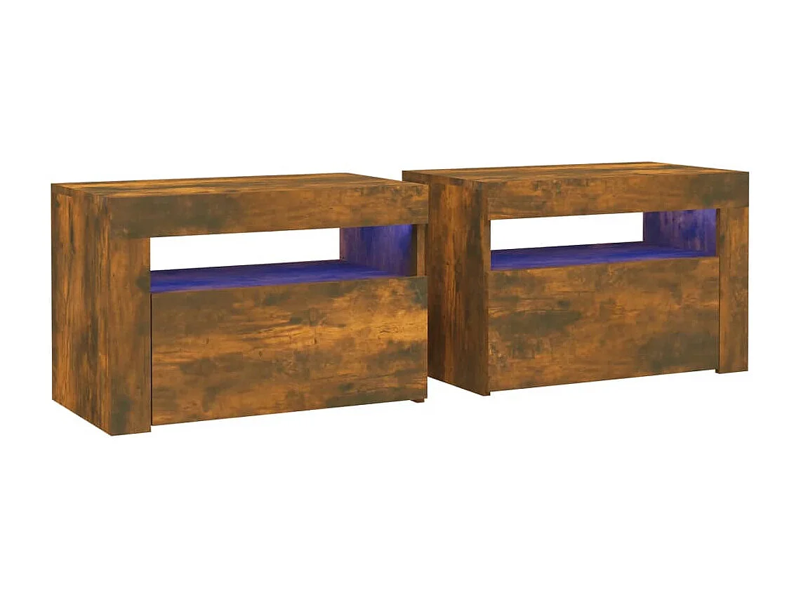 Nachtkastjes 2 st met LED-verlichting 60x35x40 cm gerookt eiken
