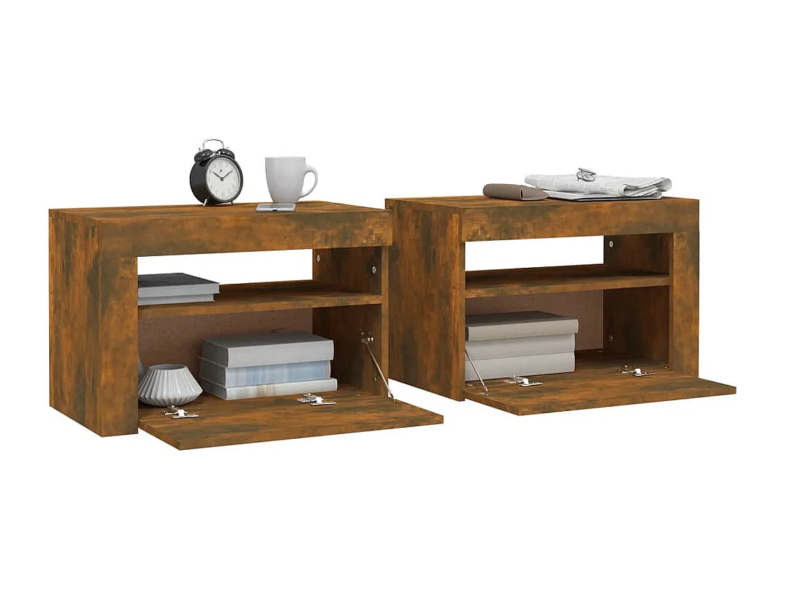 Nachtkastjes 2 st met LED-verlichting 60x35x40 cm gerookt eiken