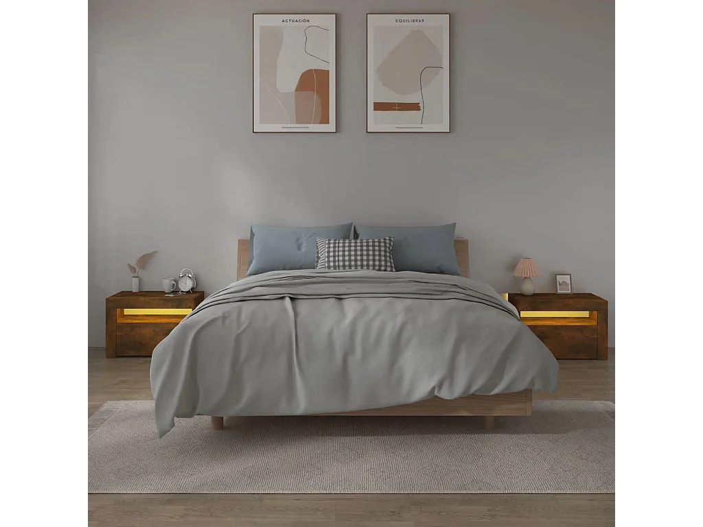 Nachtkastjes 2 st met LED-verlichting 60x35x40 cm gerookt eiken