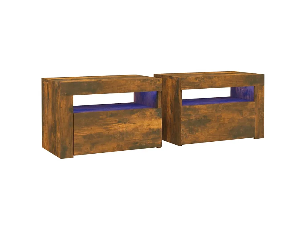 Tables de chevet 2 pcs avec LED chêne fumé 60x35x40 cm